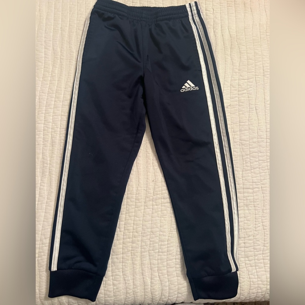Adidas Kids Dark Blue Joggers with White Stripes